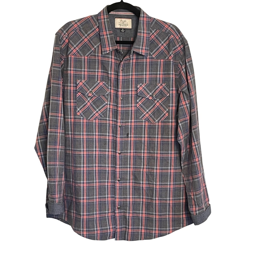 Flag & Anthem Men's Plaid Snap Front Long Sleeve Western Shirt Size XL